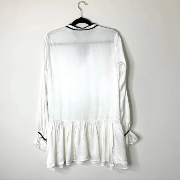 Revolve Tularosa Malia Mini Dress Shift Ivory Neck Tie Ruffle flare Sleeve XS - Picture 15 of 16